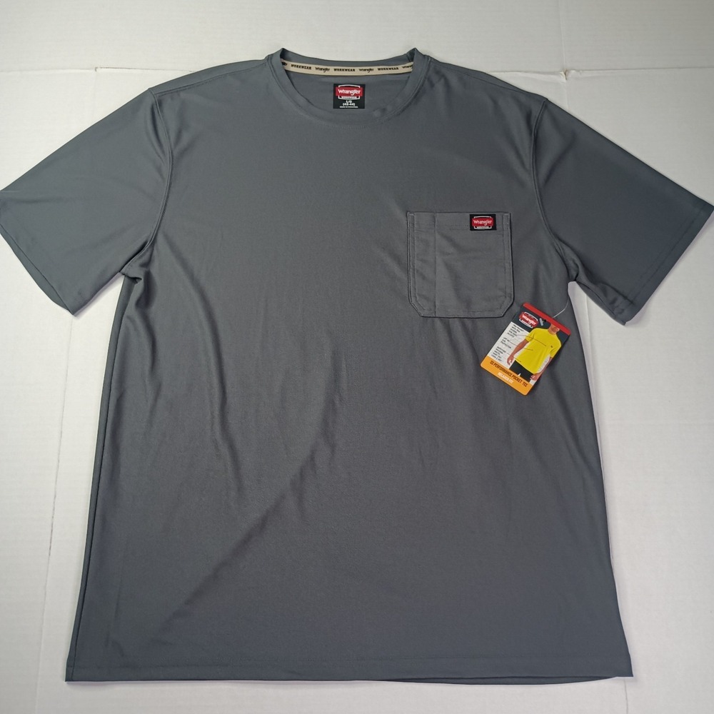 Wrangler Workwear T-Shirt Tee Men's L (42-44) Gray Relaxed Fit Pocket UPF 40